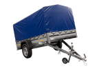 Einachsanhänger mit Aluminiumseitenwänden 230x125 Unitrailer Garden 230 KIPP ALU mit H-800 Rahmen und blauer Plane