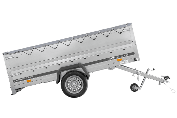 PKW-Anhänger 264x150 UNITRAILER GARDEN 265 KIPP mit zusätzlichen Bordwänden, H-0-Rahmen und grauer Plane