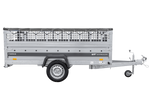 Einachsiger Anhänger auf Blattfedern 264x125 UNITRAILER FORCE 264/R KIPP mit Gitterseitenwänden, H-0-Rahmen und grauer Plane
