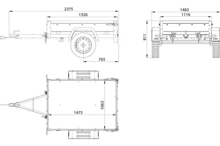 Anhänger 150 KIPP, 150 x 106 cm [mit blauer Hochplane, Hochspriegel und Stützrad]