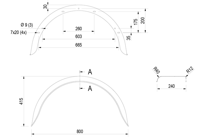 Kotflügel für Anhänger 15-16" DE HAAN HR 2480 Radkasten 800/240mm