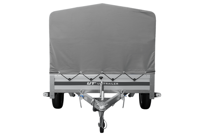 Einachsanhänger mit Aluminiumseitenwänden 264x125 Unitrailer Garden 264 KIPP ALU mit H-800 Rahmen und grauer Plane