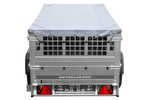 Einachsanhänger 200x106 UNITRAILER GARDEN 200 KIPP mit Seitenwänden aus Netzgewebe und grauer Plane