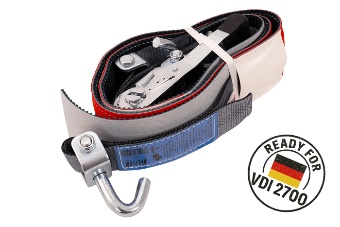 4er Set HEFFA CARLINE 130 Anhänger-Transportgurte, Radsicherungsgurte 5m/50mm/5t VDI 2700