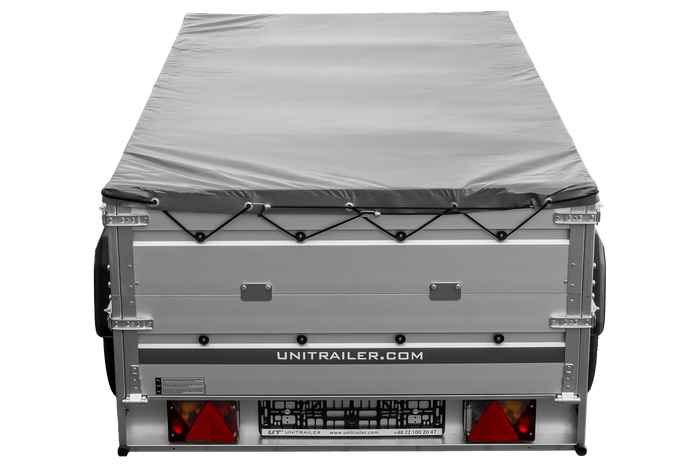 Einachsanhänger mit Aluminiumwänden 230x125 Unitrailer Garden 230 KIPP ALU mit BIS-Seitenwänden, H-0-Rahmen und grauer Plane