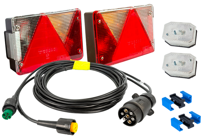 Lichtset: ASPÖCK Rücklichter + ASPÖCK Seitenmarkierungsleuchten + MANTES 4,5m 7PIN Kabelbaum + Schnellverbinder
