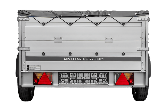 Autotransportanhänger mit Aluminiumwänden 200x125 Unitrailer Garden 201 KIPP ALU mit BIS-Seitenwänden, H-0-Rahmen und grauer Plane