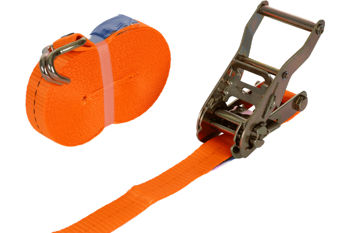 Satz aus vier UNITRAILER 10m/25mm/1t orangefarbenen Transportgurten mit Spannvorrichtung