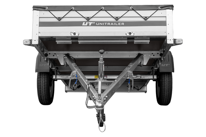 Autotransportanhänger mit Aluminiumseitenwänden 264x125 Unitrailer Garden 264 KIPP ALU mit H-0-Rahmen und grauer Plane