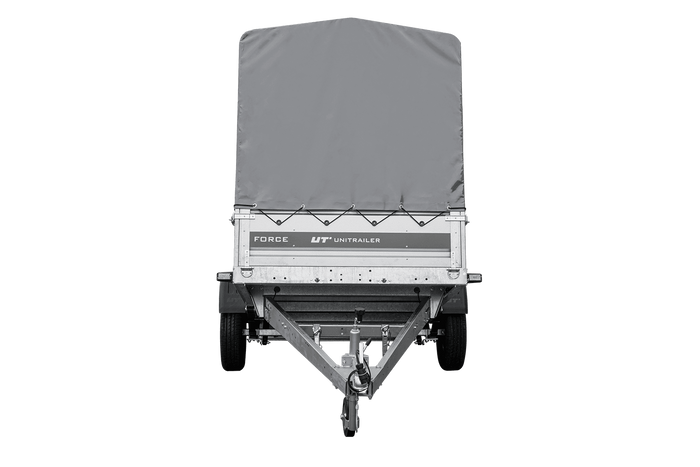 Einachsiger Anhänger mit Blattfedern 264x125 UNITRAILER FORCE 264/R KIPP mit H-1100 Rahmen und grauer Plane