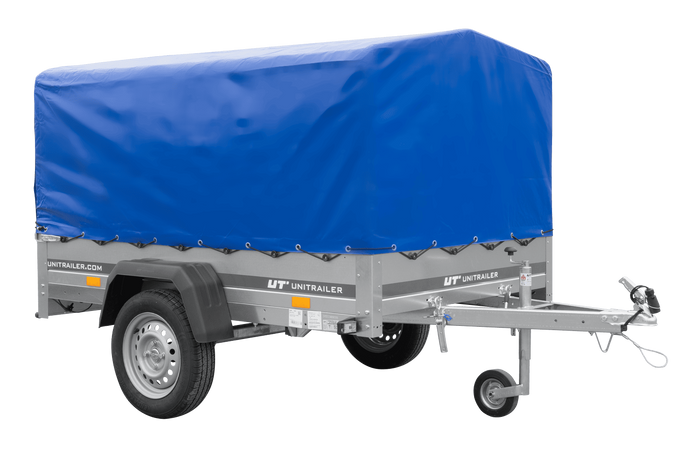 Leichter Anhänger 200x125 UNITRAILER GARDEN 201 KIPP mit H-800 Rahmen und blauer Plane