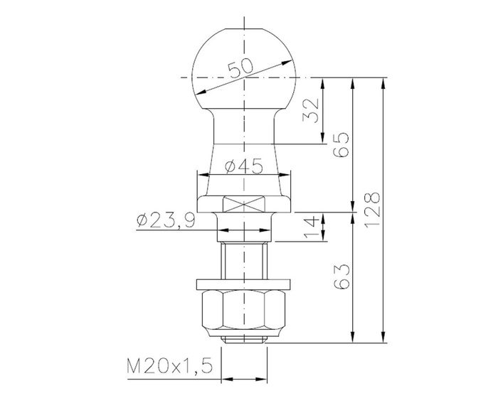 Anhängerkupplungskugel Winterhoff KUB 50 mm - 2000 kg