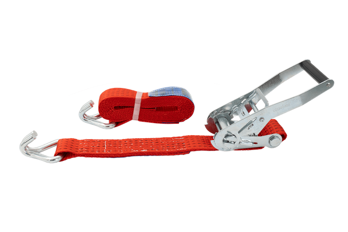 Satz aus vier roten UNITRAILER 4m/50mm/5t Transportgurten mit Spannvorrichtung