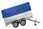 Leichter Anhänger 264x150 UNITRAILER GARDEN 265/2 KIPP mit BIS-Seitenwänden, H-800-Rahmen und blauer Plane