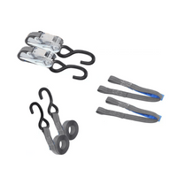 Set aus zwei HILLS 3 m/25 mm/1 t Transportgurten mit Spannvorrichtung und zwei 0,45 m Gurten zur Sicherung des Motorrads