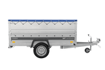 Autotransportanhänger auf Federn 230x125 UNITRAILER FORCE 230/R KIPP mit BIS-Seitenwänden, H-0-Rahmen und blauer Plane
