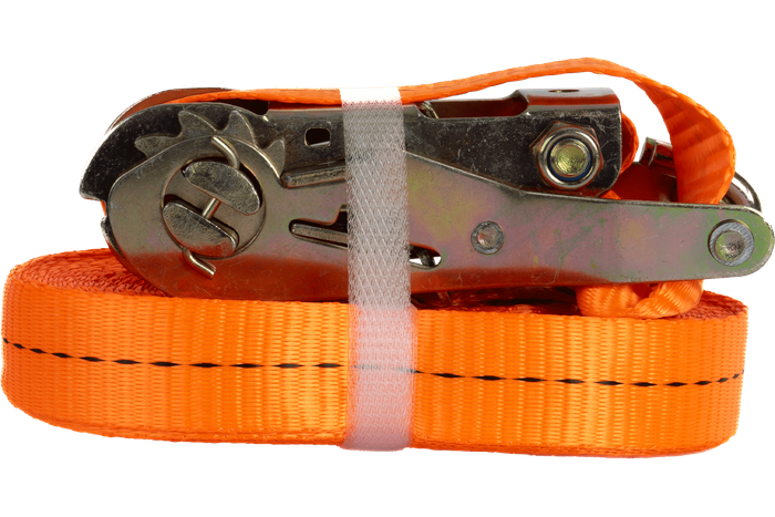 Satz aus vier UNITRAILER 12m/25mm/1t orangefarbenen Transportgurten mit Spannvorrichtung