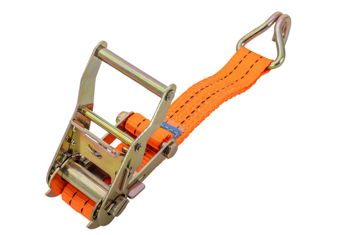 Satz aus vier orangefarbenen UNITRAILER 6m/35mm/2t Transportgurten mit Spannvorrichtung