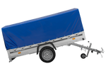 Einachsanhänger mit Aluminiumseitenwänden 264x125 Unitrailer Garden 264 KIPP ALU mit H-800 Rahmen und blauer Plane