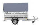 Autotransportanhänger auf Federn 230x125 UNITRAILER FORCE 230/R KIPP mit Gitterwänden, H-800 Rahmen und grauer Plane