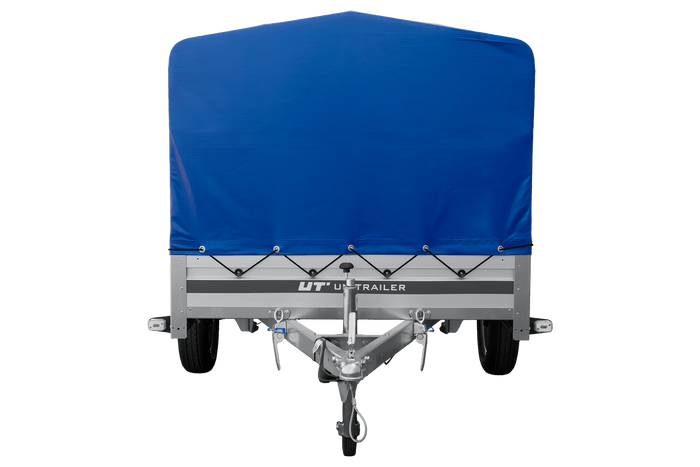 Einachsanhänger mit Aluminiumseitenwänden 264x125 Unitrailer Garden 264 KIPP ALU mit H-800 Rahmen und blauer Plane