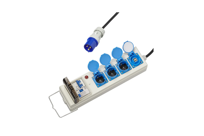 CEE Camping-Verlängerungskabel mit Verteiler ProPlus 373583DE, 10 m Kabel, 3x Schuko-Steckdosen, 2x USB