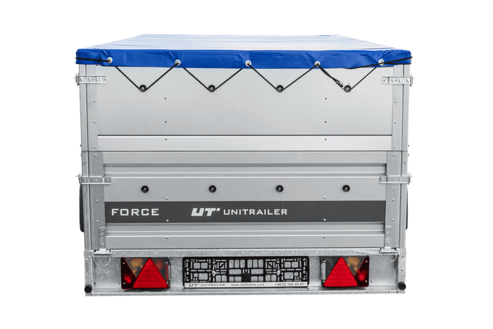 Einachsiger Anhänger auf Blattfedern 264x125 UNITRAILER FORCE 264/R KIPP mit BIS-Seitenwänden, H-0-Rahmen und blauer Plane