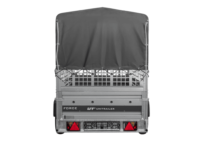 Autotransportanhänger 264x125 UNITRAILER FORCE 264 KIPP mit Gitterwänden, H-800 Rahmen und grauer Plane