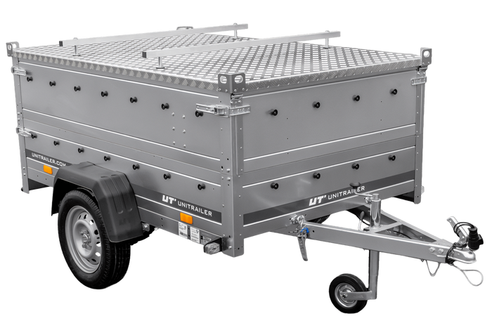 Leichtanhänger auf Federn 200x125 UNITRAILER GARDEN 201/R KIPP mit BIS-Seiten und Aluminiumabdeckung