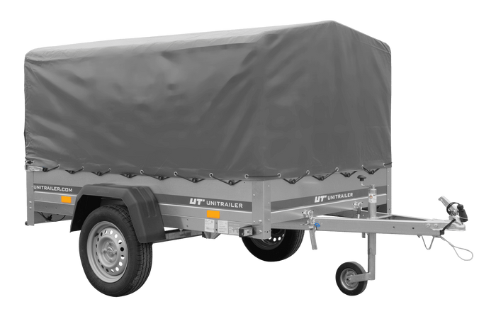 Einachsanhänger 200x125 UNITRAILER GARDEN 201 KIPP mit H-800 Rahmen und grauer Plane