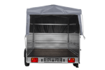 Einachsiger Anhänger auf Blattfedern 264x150 UNITRAILER GARDEN 265/R KIPP mit BIS-Seitenwänden, H-800-Rahmen und grauer Plane