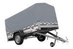 Einachsiger Anhänger auf Blattfedern mit Aluminiumseitenwänden 230x125 Unitrailer Garden 230/R KIPP ALU mit H-800 Rahmen und grauer Plane