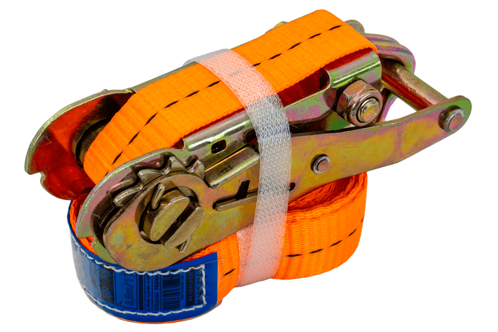 Satz aus vier UNITRAILER 4m/25mm/1t orangefarbenen Transportgurten mit Spannvorrichtung