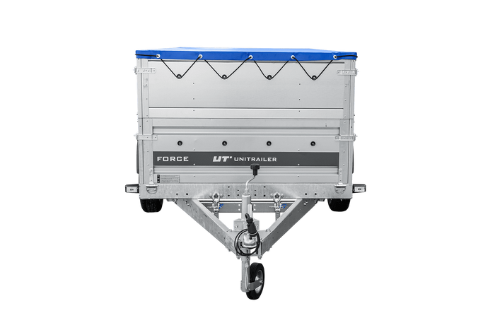 Einachsiger Anhänger auf Blattfedern 264x125 UNITRAILER FORCE 264/R KIPP mit BIS-Seitenwänden, H-0-Rahmen und blauer Plane