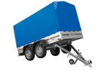 Zweiachsiger Anhänger 264x125 UNITRAILER GARDEN 264/2 KIPP mit H-1100 Rahmen und blauer Plane