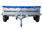 Autotransportanhänger 264x150 UNITRAILER GARDEN 265/2 KIPP mit H-0-Rahmen und blauer Plane