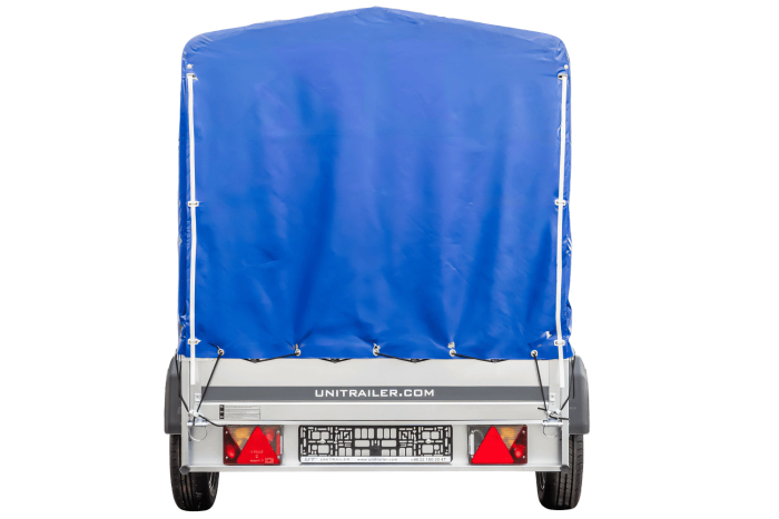 PKW-Anhänger auf Blattfedern 230x125 UNITRAILER GARDEN 230/R KIPP mit H-1100 Rahmen und blauer Plane