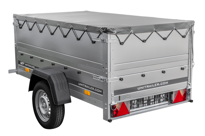 Einachsanhänger 200x106 UNITRAILER GARDEN 200 KIPP mit BIS-Seitenwänden, H-0-Rahmen und grauer Plane
