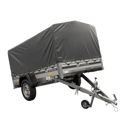 Einachsanhänger mit ALU-Bordwänden 230x125 Unitrailer Garden 230 KIPP ALU mit H-800 Rahmen und grauer Plane