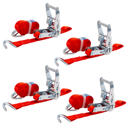 Satz mit vier UNITRAILER-Transportgurten mit Spannvorrichtung, 4 m/25 mm/1 t, rot