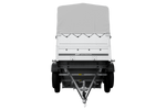 2-Achs Pkw-Anhänger UNITRAILER GARDEN TRAILER 264/2 KIPP mit Stützrad, Bordwandaufsatz, H-800 Rahmen und grauer Plane
