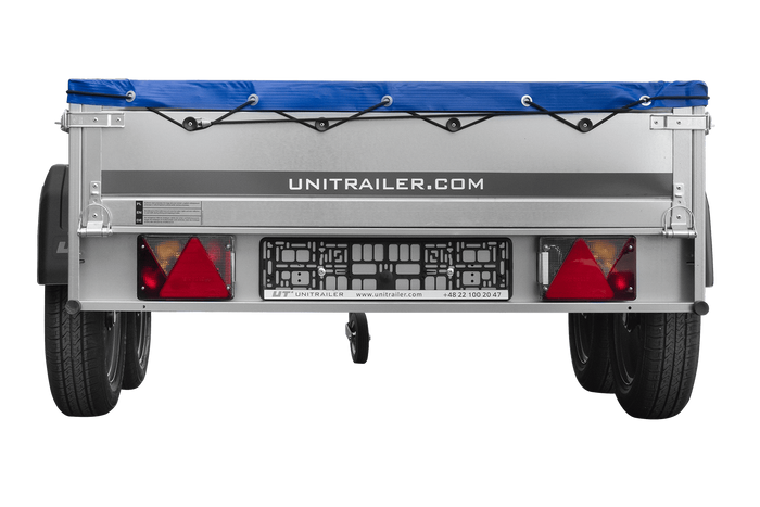 GARDEN TRAILER 264/2 KIPP MIT STÜTZRAD, PLANENTRÄGER UND BLAUER FLACHPLANE