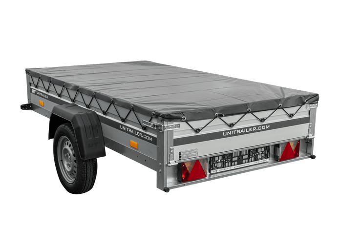 Einachsanhänger mit Aluminiumseitenwänden 230x125 Unitrailer Garden 230 KIPP ALU mit H-0-Rahmen und grauer Plane