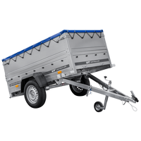 Gartenanhänger 200 Kipp mit Stützrad, zwei Seitenwänden, H-0-Rahmen und blauer Plane