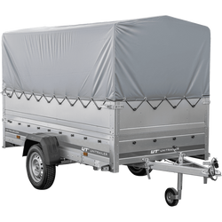 Leichtanhänger auf Federn 264x125 UNITRAILER GARDEN 264/R KIPP mit BIS-Seiten, H-800-Rahmen und grauer Plane