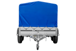Zweiachsiger Anhänger mit Aluminiumseitenwänden 264x125 Unitrailer Garden 264/2 KIPP ALU mit H-800 Rahmen und blauer Plane