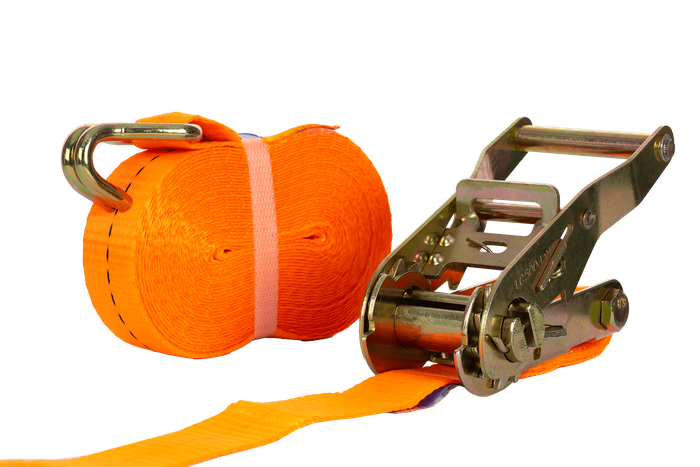 Satz aus vier UNITRAILER 8m/25mm/1t orangefarbenen Transportgurten mit Spanner