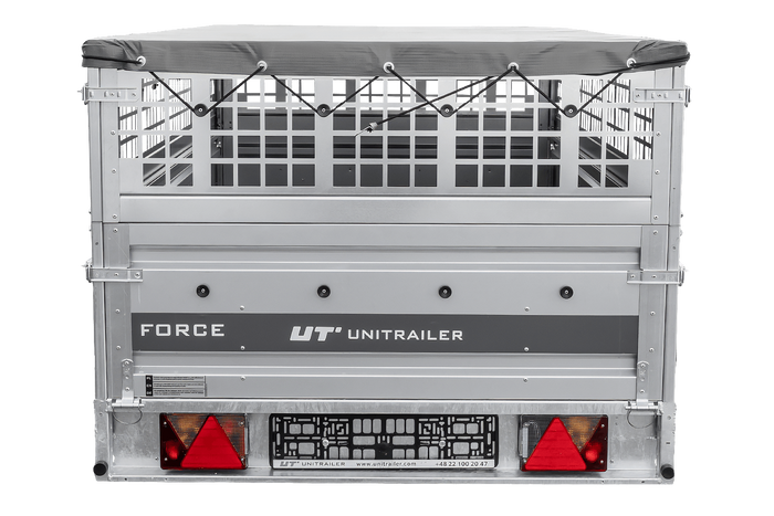 Einachsanhänger 264x125 UNITRAILER FORCE 264 KIPP mit Gitterwänden, H-0-Rahmen und grauer Plane