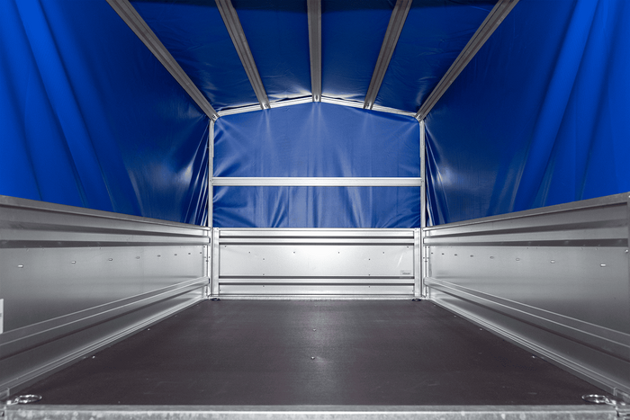 Einachsanhänger 230x125 UNITRAILER FORCE 230 KIPP mit H-800 Rahmen und blauer Plane
