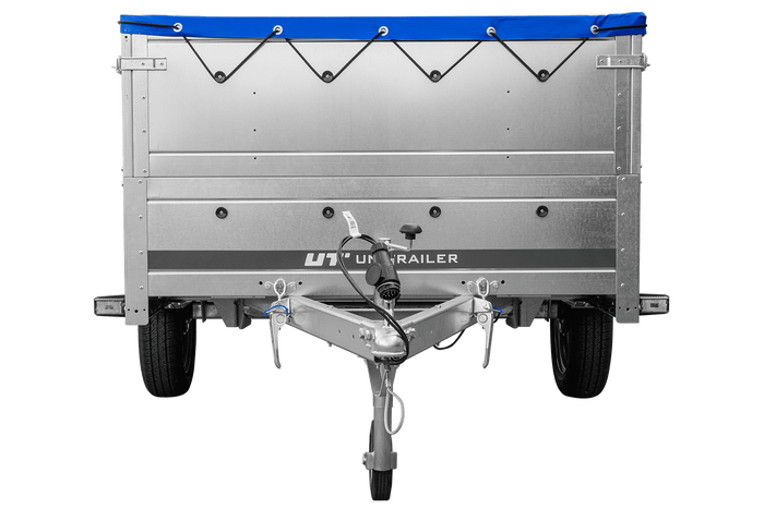 Großer Anhänger 750 kg GARDEN TRAILER 264 KIPP mit Bordwandaufsatz [zusätzliche 40 cm], Stützrad und blauer Flachplane
